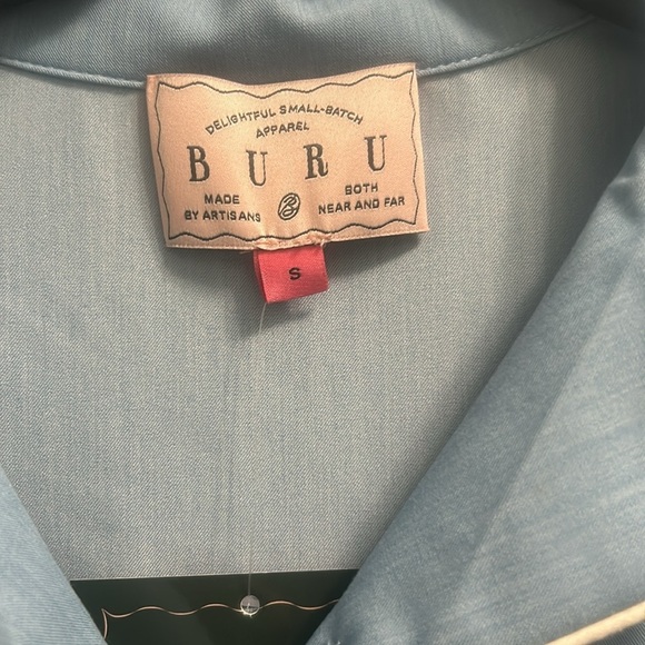 NWT DENIM CHAMBRAY NOTCH COLLAR CHEST POCKET LONG SLEEVE TOP - Picture 5 of 8